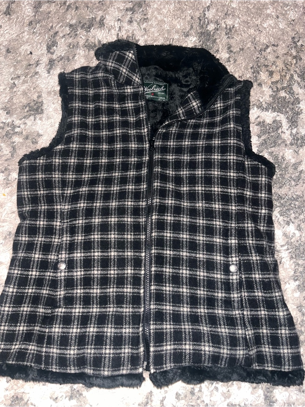 Woolrich wool blend Black Plaid Sherpa Lined Vest